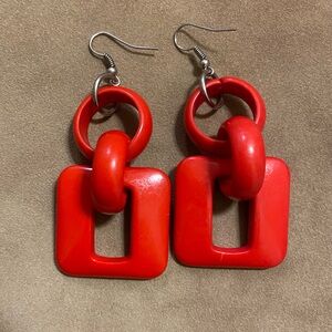 Red Geometric Drop Earrings - Women Jewelry